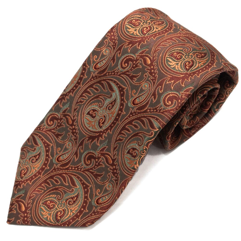 Santorelli Rust Paisley 100% Silk Tie Necktie Made In Italy